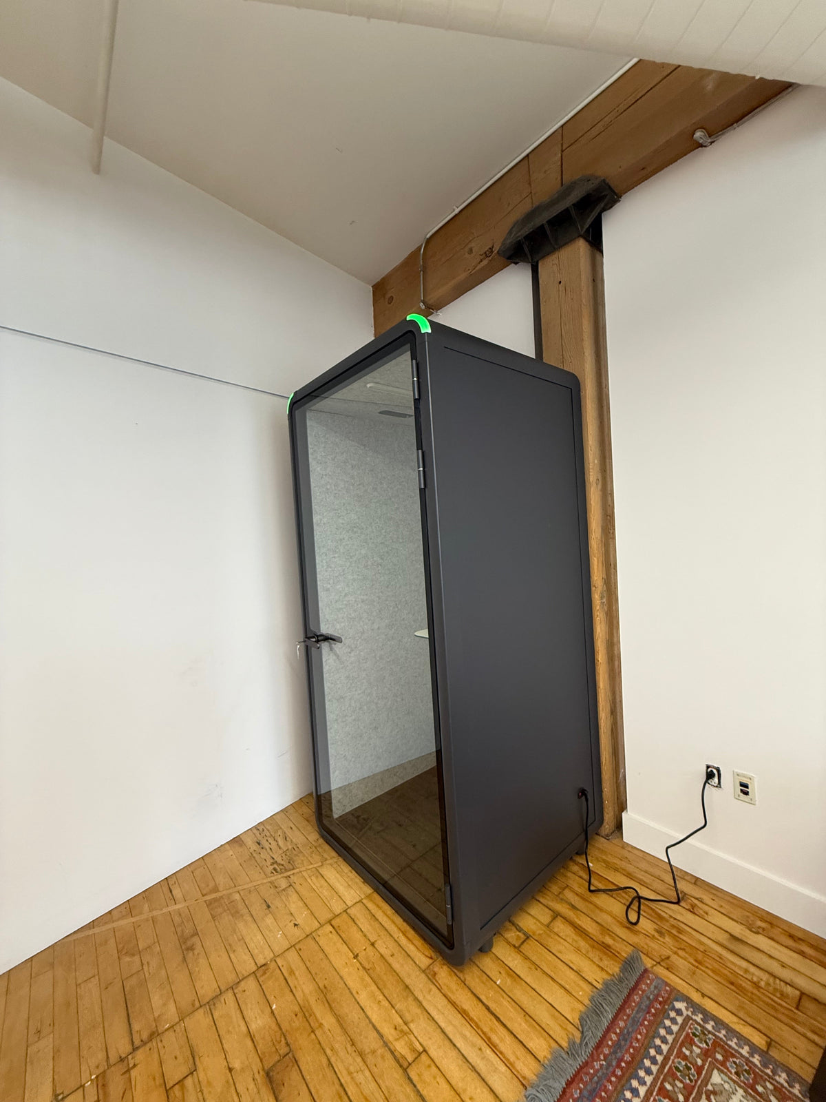 The same loft office with the booth door open. Nothing was built and nothing was bolted to the wall ::real