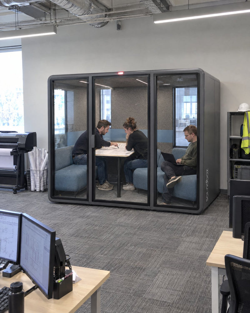 Soundbox VRS Collaborative in an engineering office, drawings reviewed inside