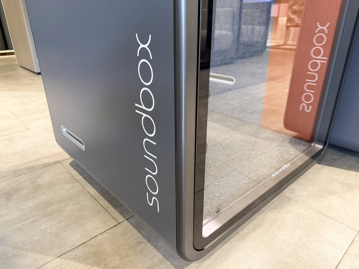 Close-up of the SoundBox VRS shell edge and soundbox wordmark