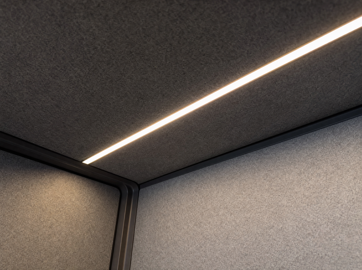 LED light strip in the felt ceiling of a SoundBox VRS pod