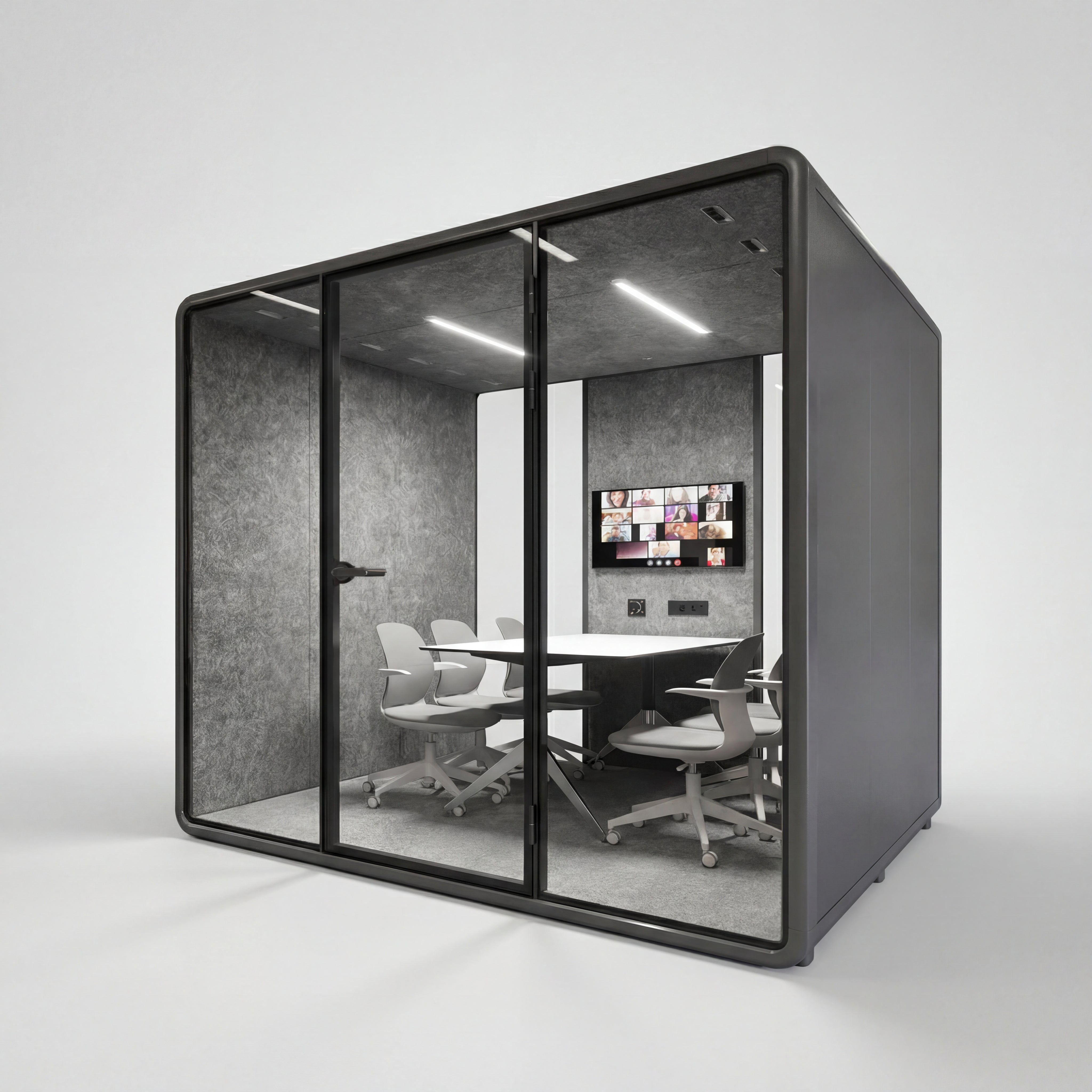 Soundproof meeting pod for six people, Quiet Cabins Executive Work Booth