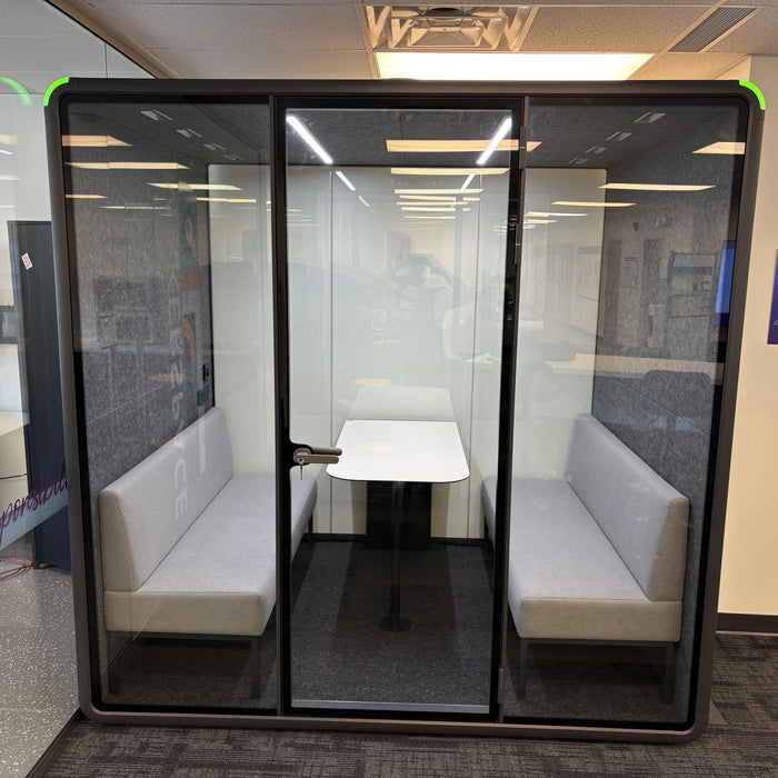 Front view of a Collaborative Booth showing two facing bench seats and a shared table