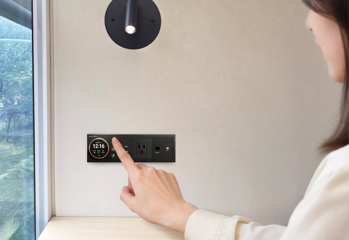 Adjusting the lighting from the control panel inside a SoundBox VRS pod