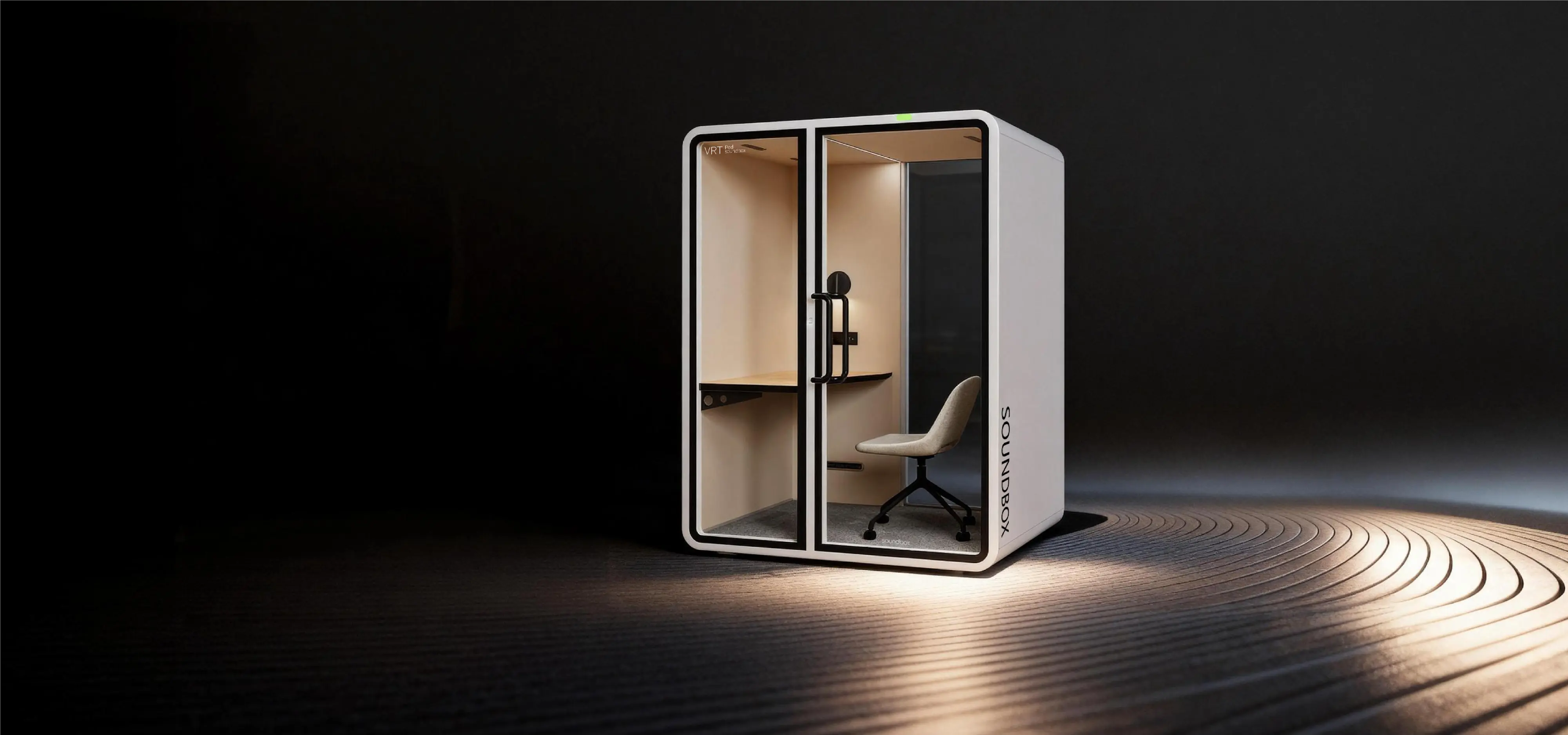 SoundBox VRS-M pod lit against a dark studio backdrop