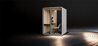 SoundBox VRS-M pod lit against a dark studio backdrop