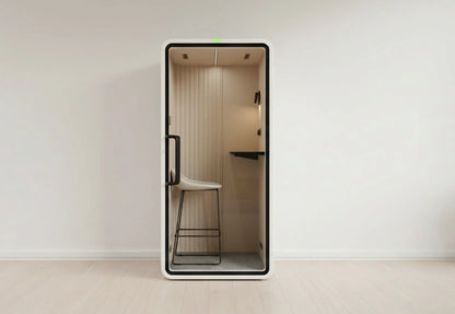SoundBox VRS-S pod with a stool and desk shelf