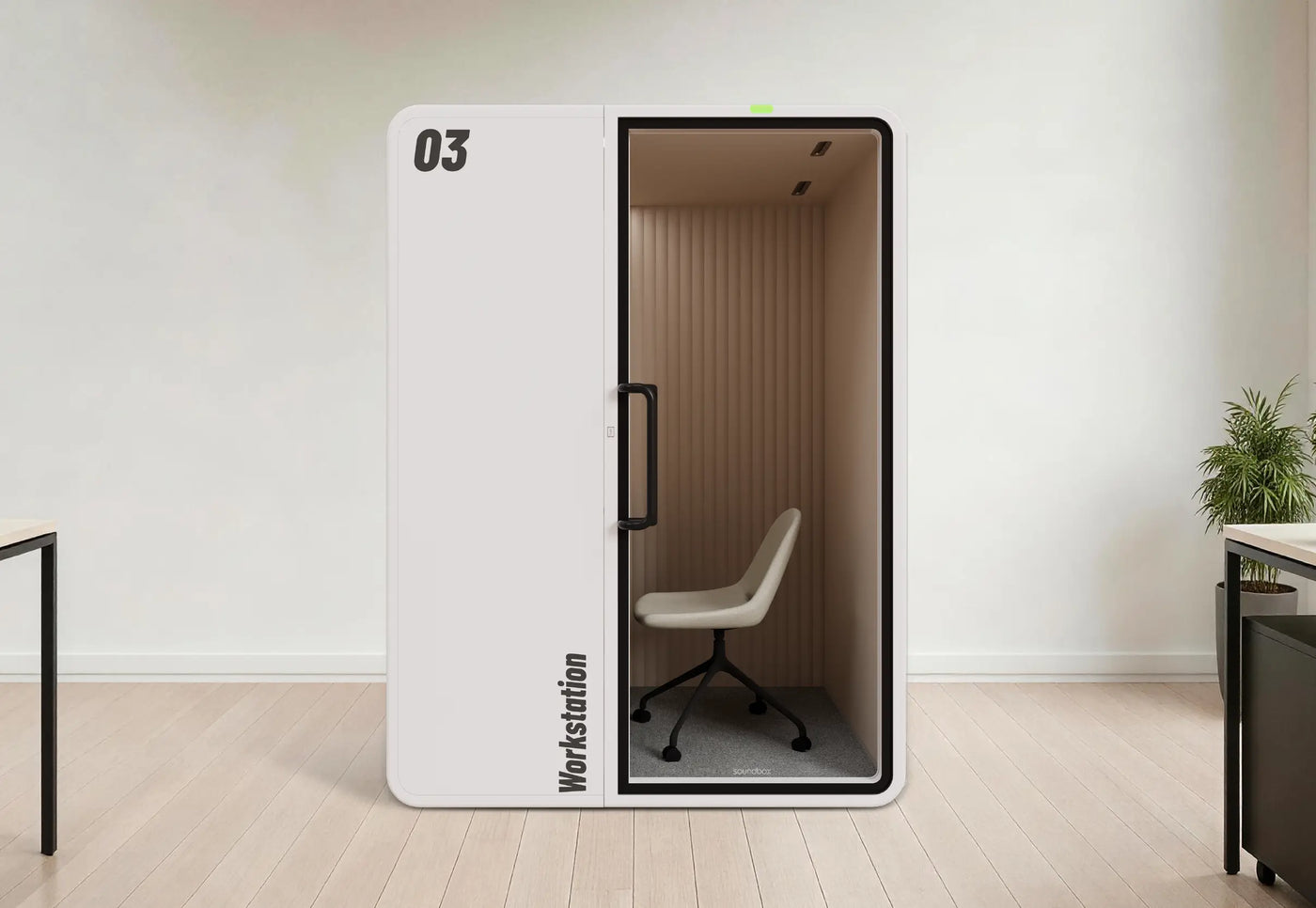 SoundBox VRS Comfort pod set up as a workstation