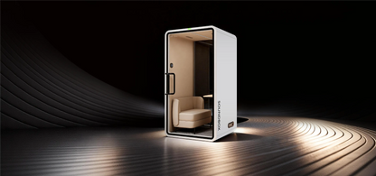 SoundBox VRS-SM pod lit against a dark studio backdrop