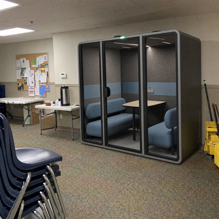 SoundBox VRS-L meeting pod in a community centre meeting room