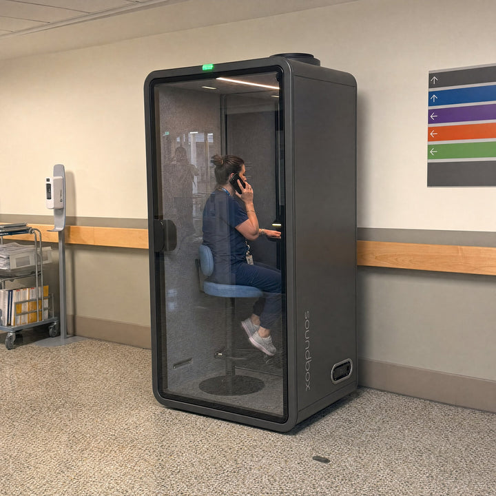 SoundBox VRS-S booth in a hospital administration corridor