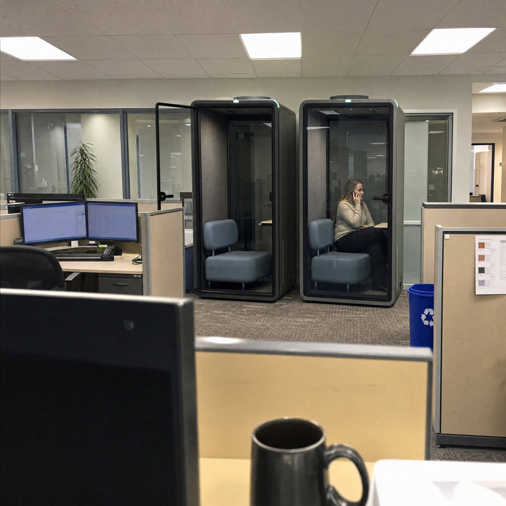Two SoundBox VRS-SM booths in an insurance office