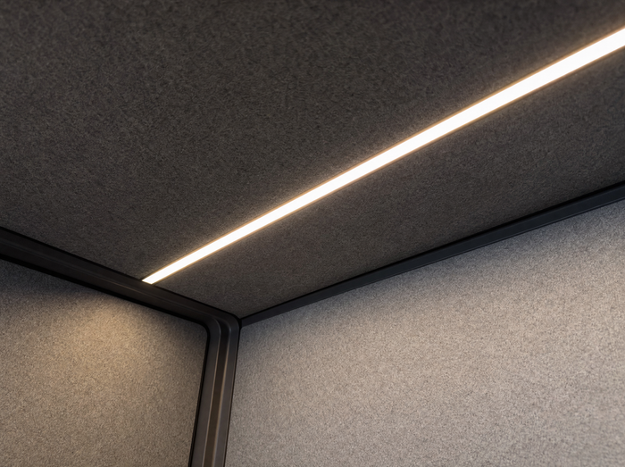 LED light strip in the felt ceiling of a SoundBox VRS pod