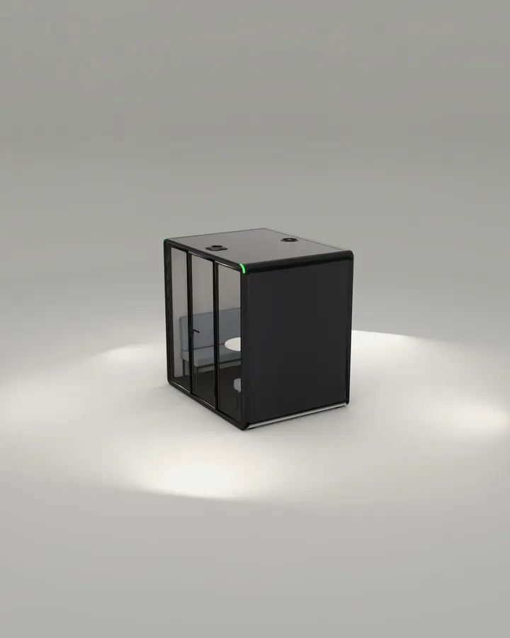 Collaborative Work Booth, seen from above at the front right with the door closed