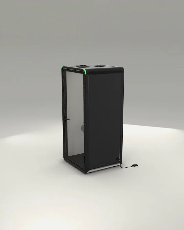 Single Work Booth, from the front right with the door closed